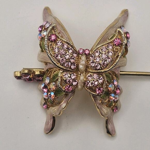 Vintage Iridescent Pink Multi Color Crystal Butterfly Hair Barrette Pin main image 6
